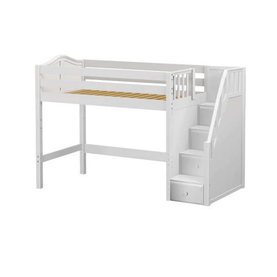 TWIN XL MID LOFT BED WITH STAIRS – Kids2College Furniture